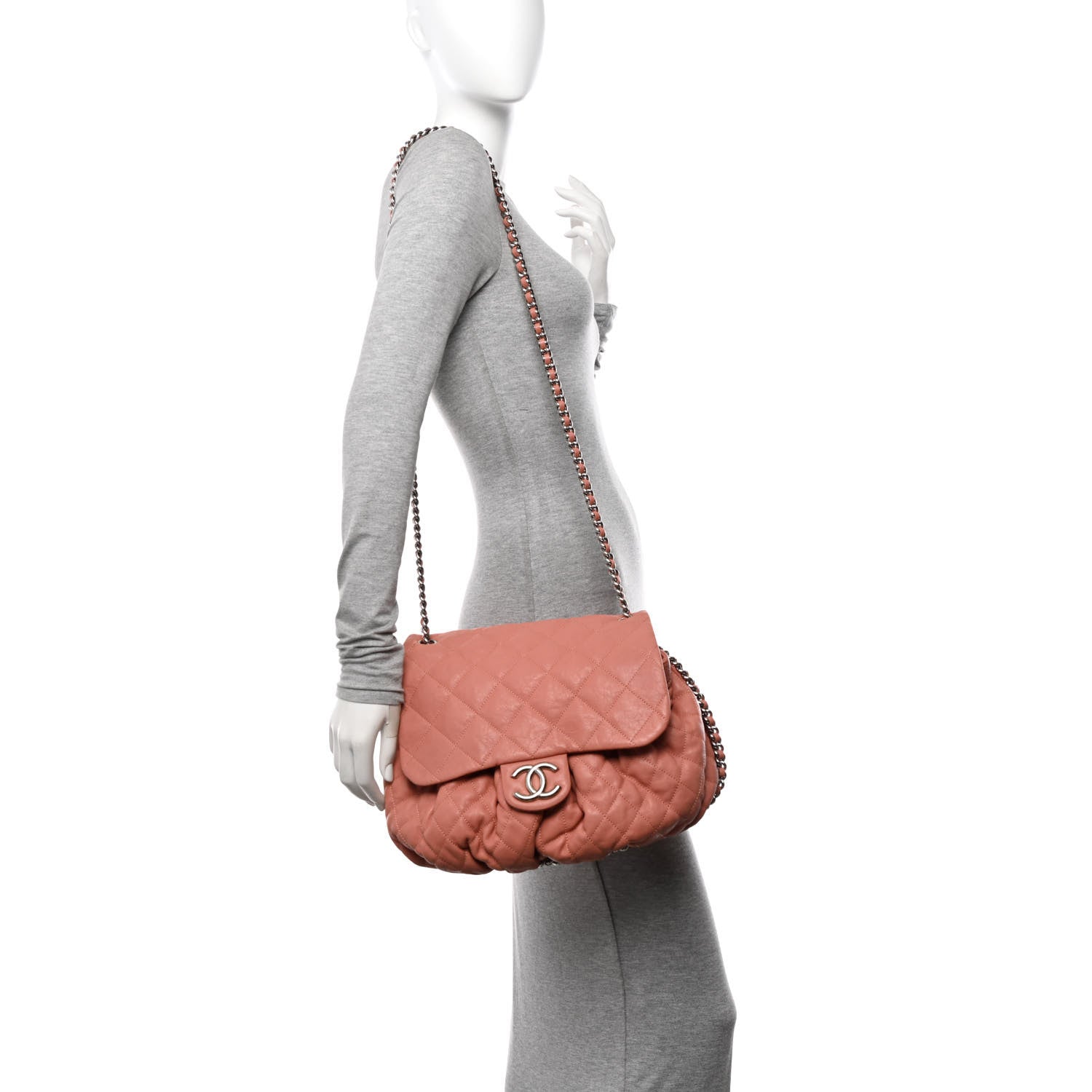 Chanel Washed Lambskin Quilted Large Chain Around Flap Coral 2 of 11