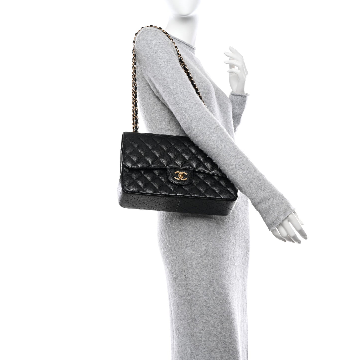 Caviar Quilted Jumbo Double Flap Black