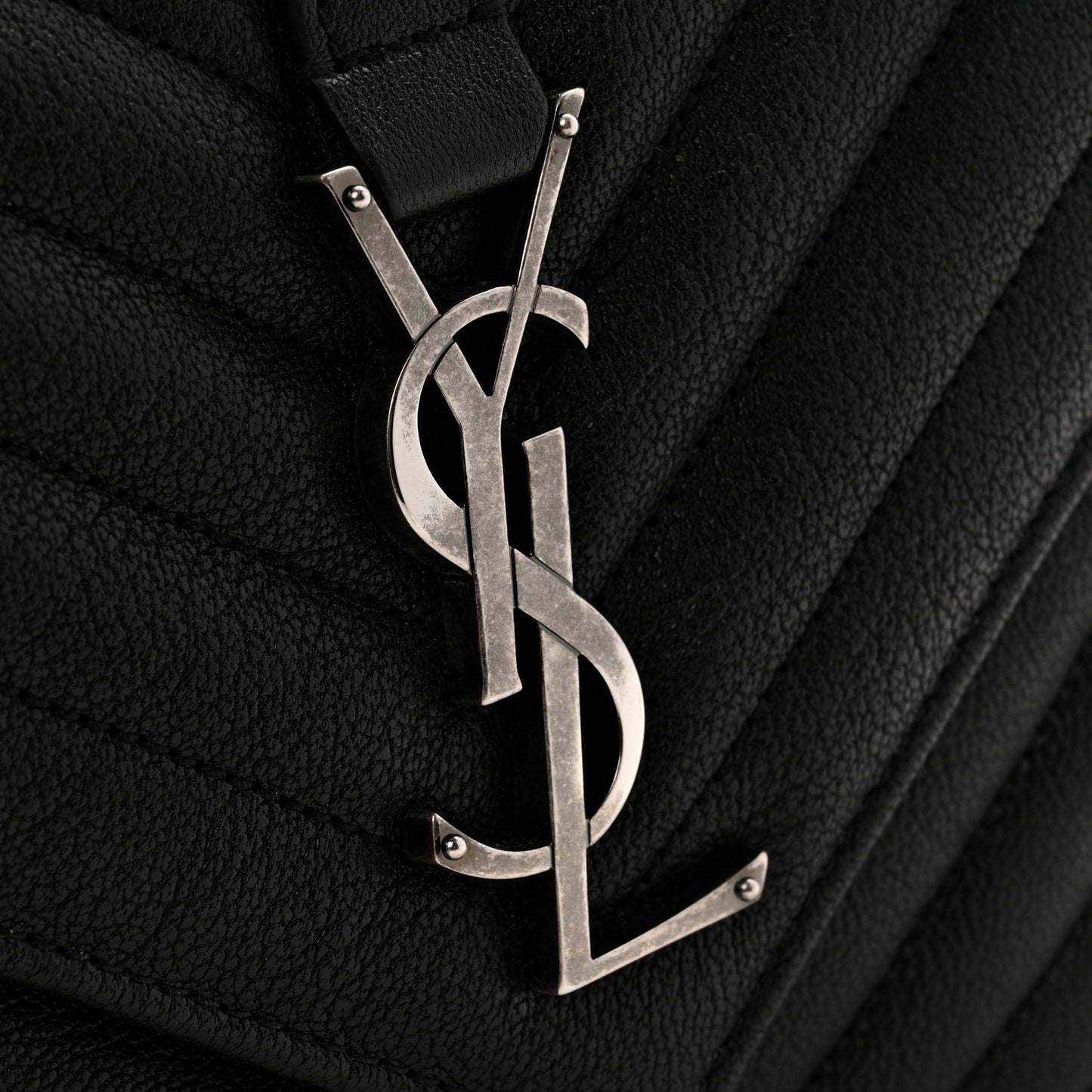Sheepskin Matelasse Chevron Monogram Medium College Bag Black