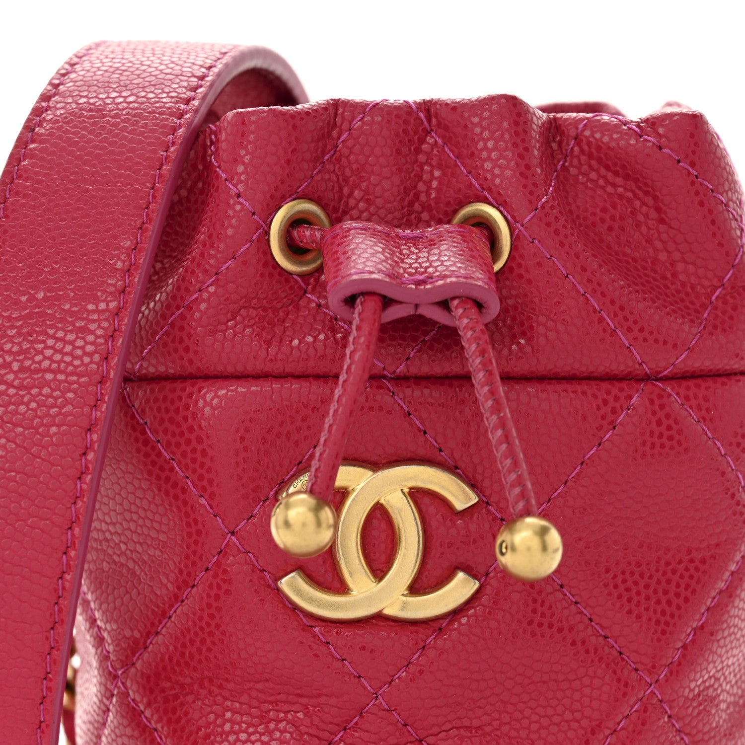 Chanel Caviar Quilted Twist Your Buttons Mini Bucket Bag Fuchsia 8 of 10