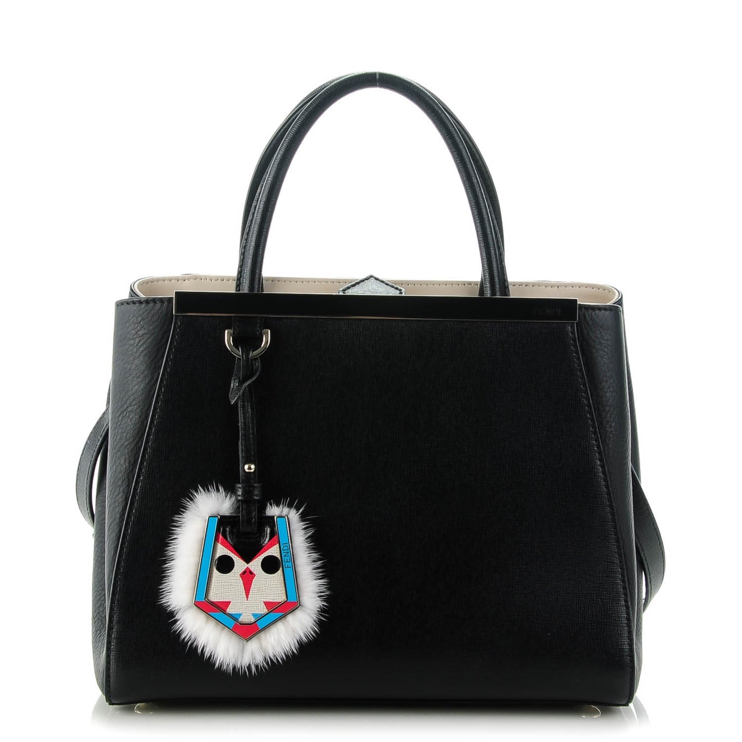Vitello Elite Flamingo Mink Monster Charm Petite 2Jours Tote Black Multicolor