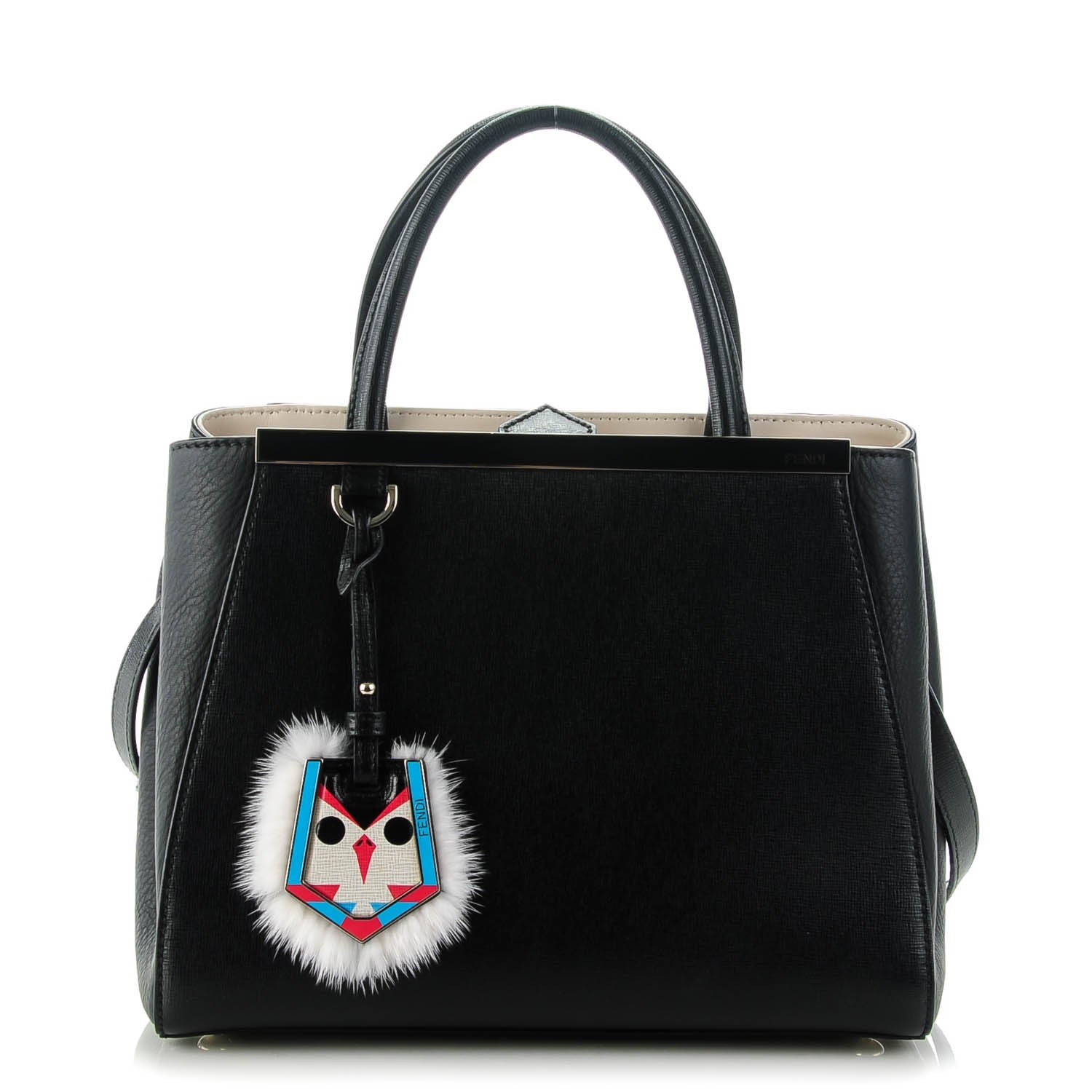Fendi Vitello Elite Flamingo Mink Monster Charm Petite 2Jours Tote Black Multicolor 1 of 10