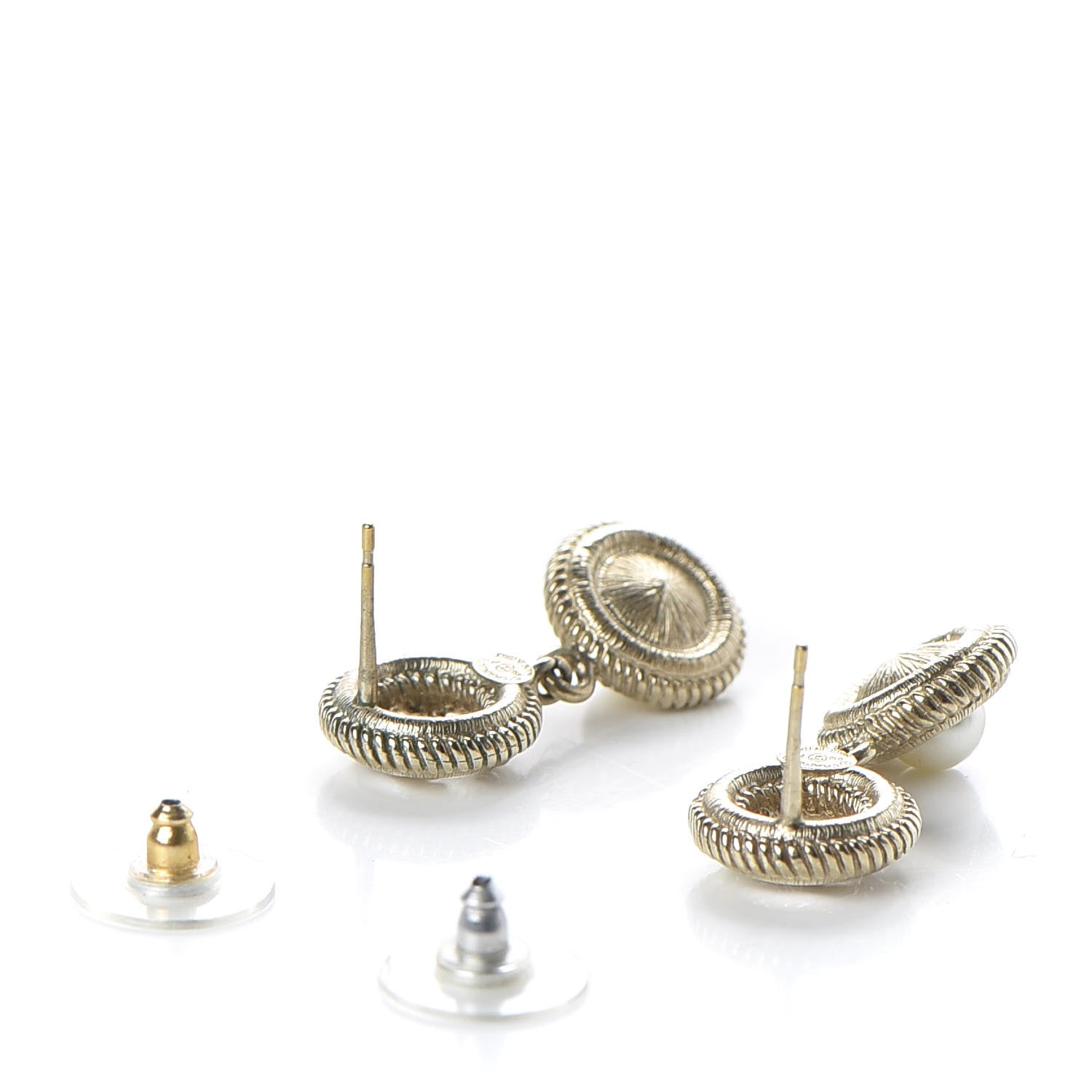 Chanel Pearl CC Drop Earrings Gold Pearly White 3 of 5