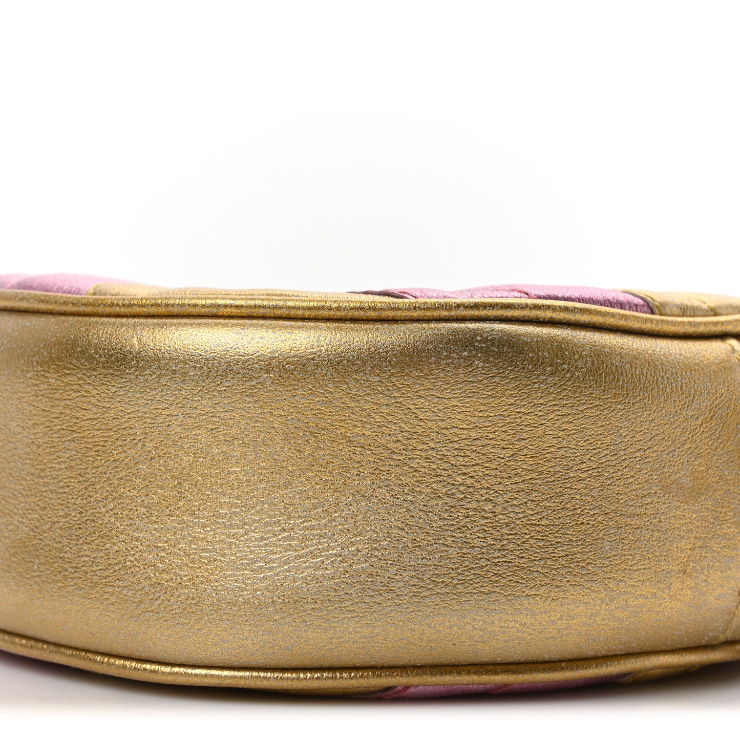 Metallic Nappa Matelasse Heart Mini GG Marmont Round Shoulder Bag Oro Vecchio Rosa
