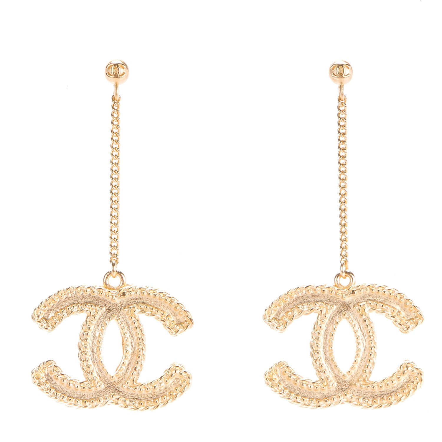 Chanel CC Drop Earrings Matte Gold 1 of 5