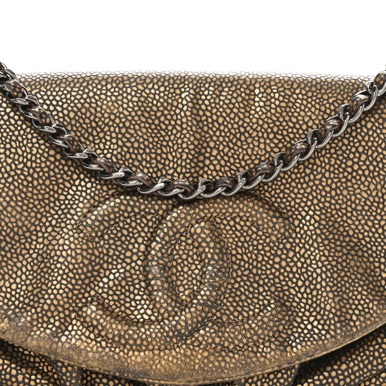 Chanel Metallic Caviar Half Moon Wallet On Chain WOC Bronze 9 of 11