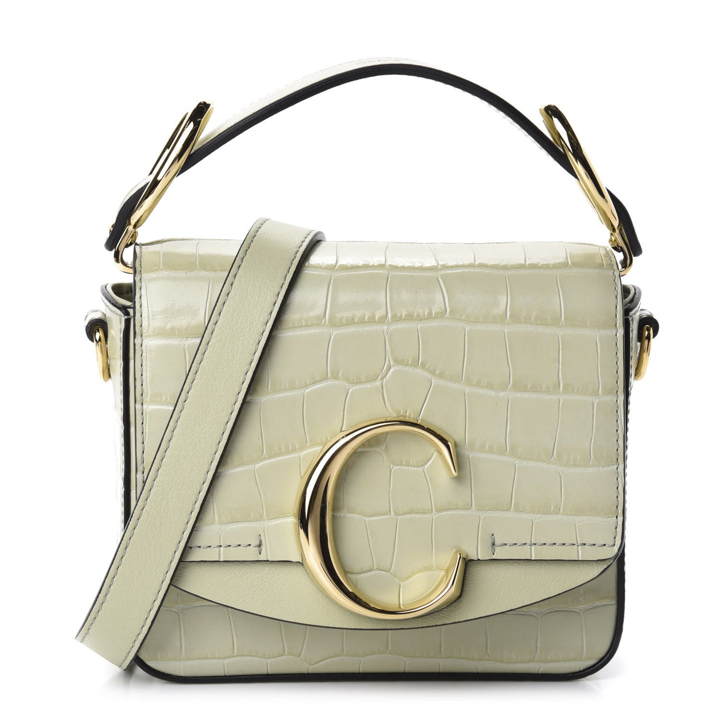 Calfskin Crocodile Embossed Mini C Double Carry Light Eucalyptus