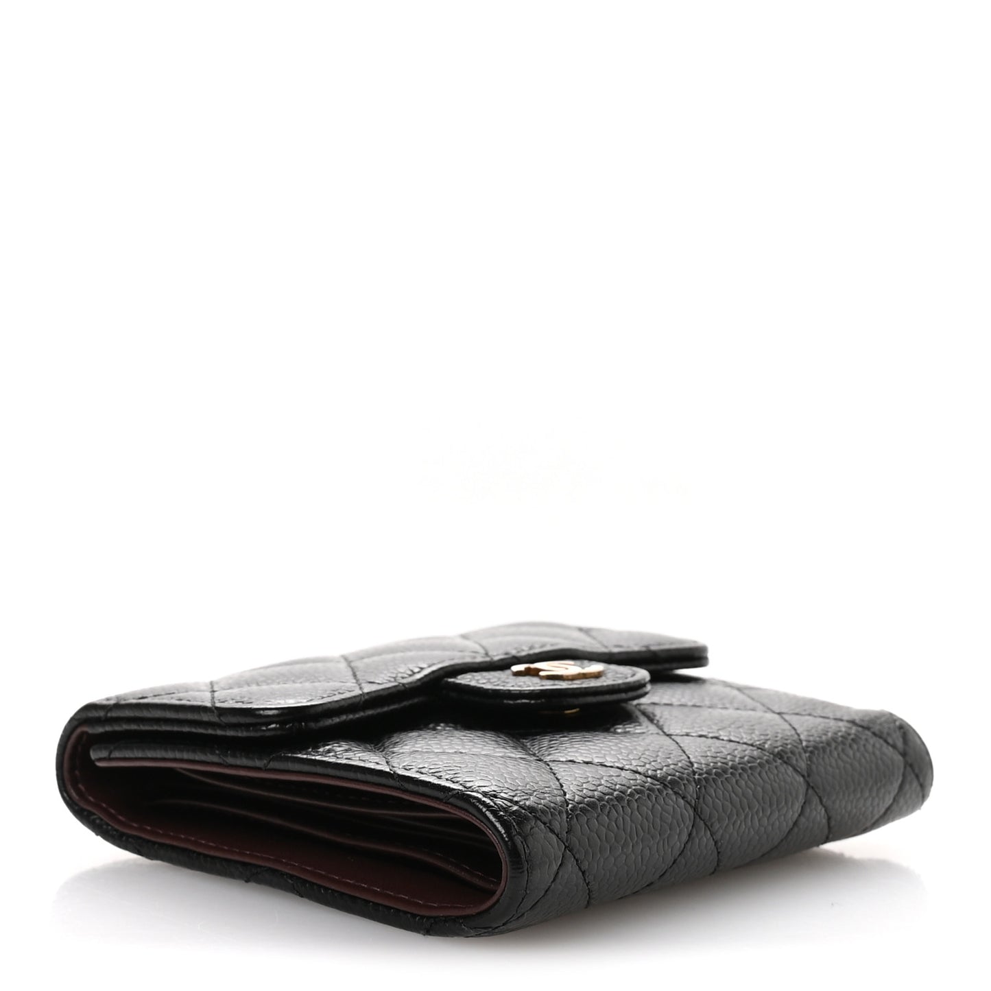 Caviar Quilted Compact Flap Wallet Black