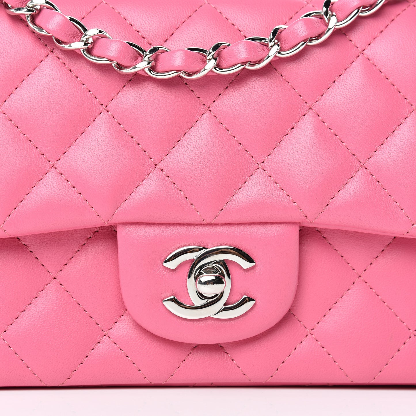 Lambskin Quilted Mini Rectangular Flap Pink