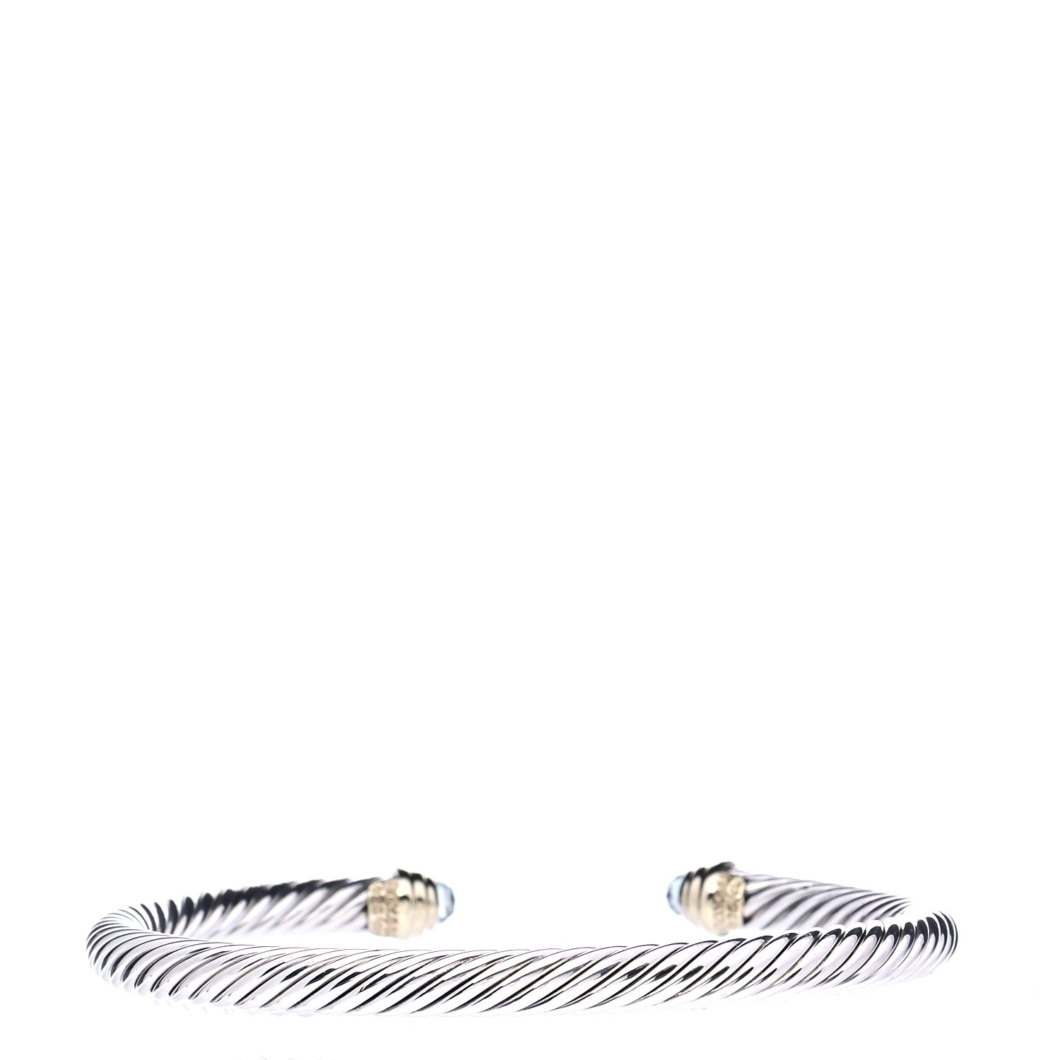 David Yurman Sterling Silver 18K Yellow Gold Blue Topaz 4mm Cable Kids Birthstone Bracelet 3 of 5