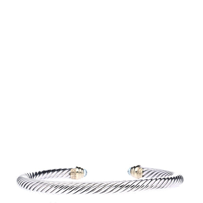 David Yurman Sterling Silver 18K Yellow Gold Blue Topaz 4mm Cable Kids Birthstone Bracelet 3 of 5
