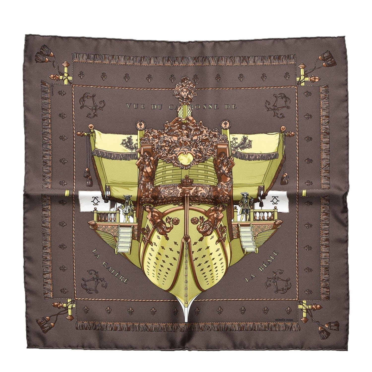 Hermes Silk La Reale Pocket Square Scarf Chocolat Absinthe Noisette 1 of 4