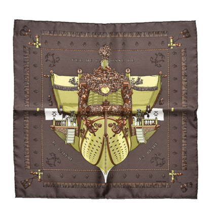 Hermes Silk La Reale Pocket Square Scarf Chocolat Absinthe Noisette 1 of 4
