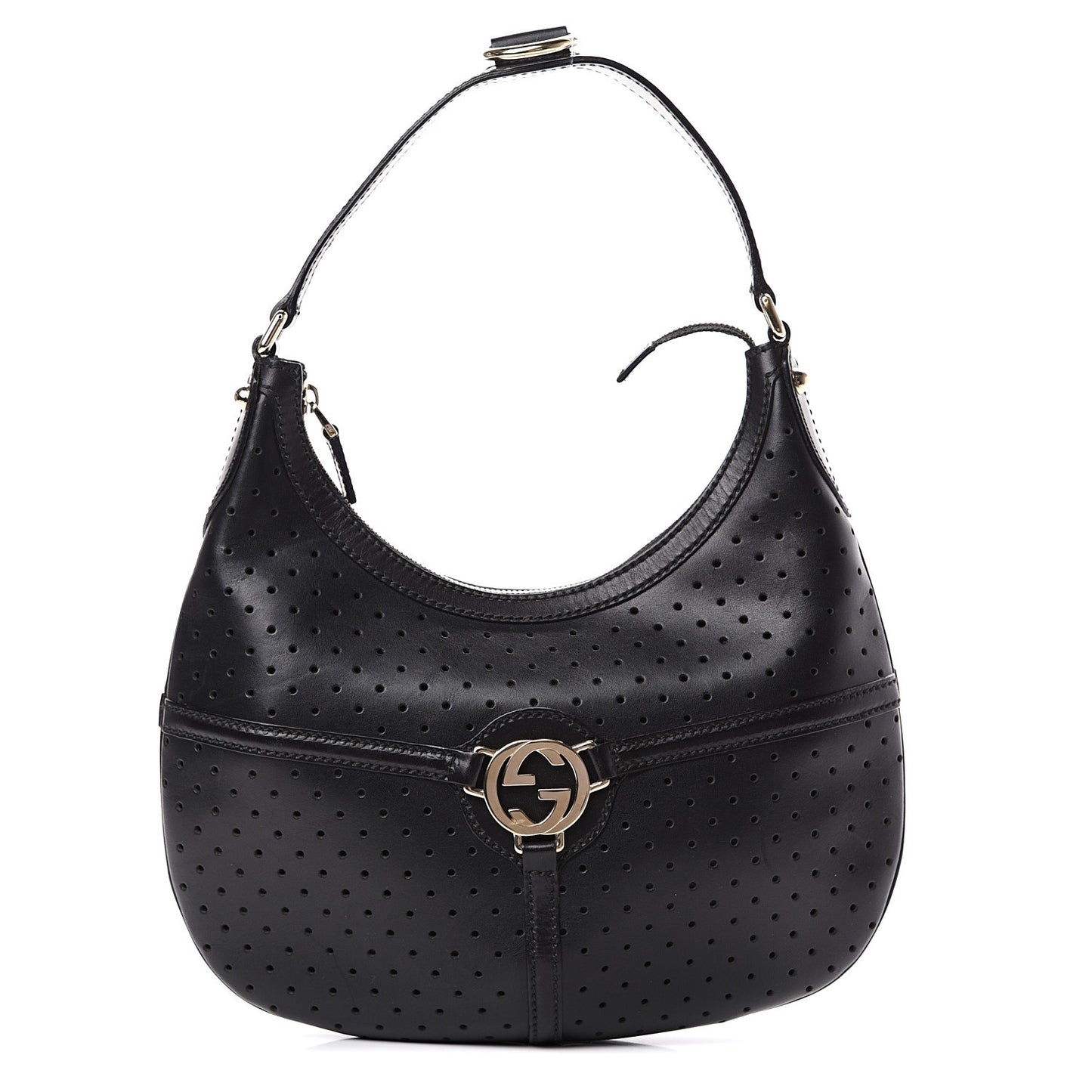 Perforated Calfskin Reins Hobo Black