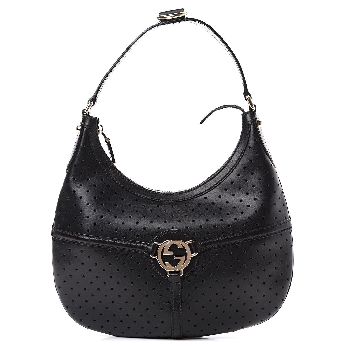 Gucci Perforated Calfskin Reins Hobo Black 1 of 13