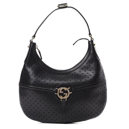 Gucci Perforated Calfskin Reins Hobo Black 1 of 13