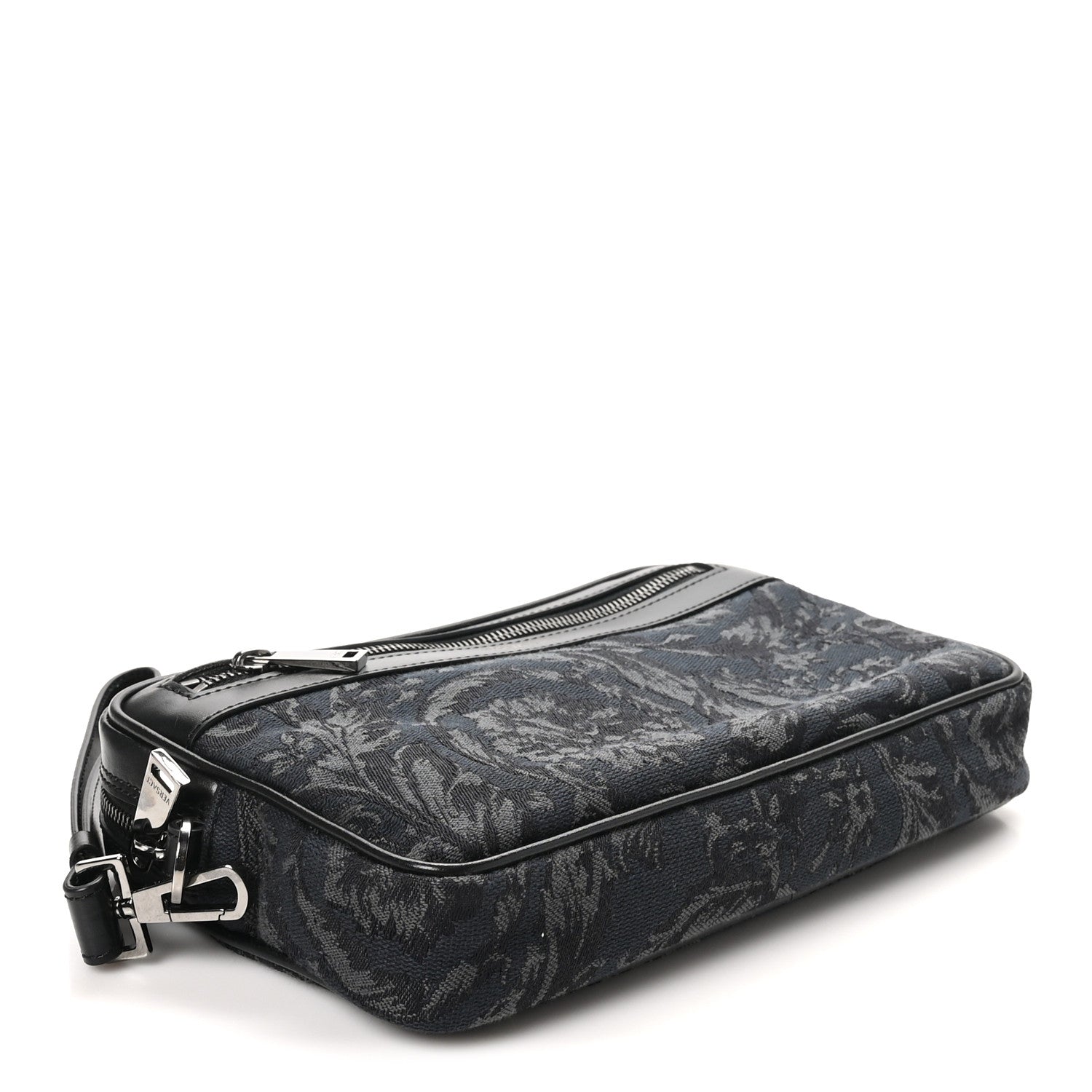 Versace Fabric Jacquard Calfskin Barocco Wristlet Pouch Black 4 of 10