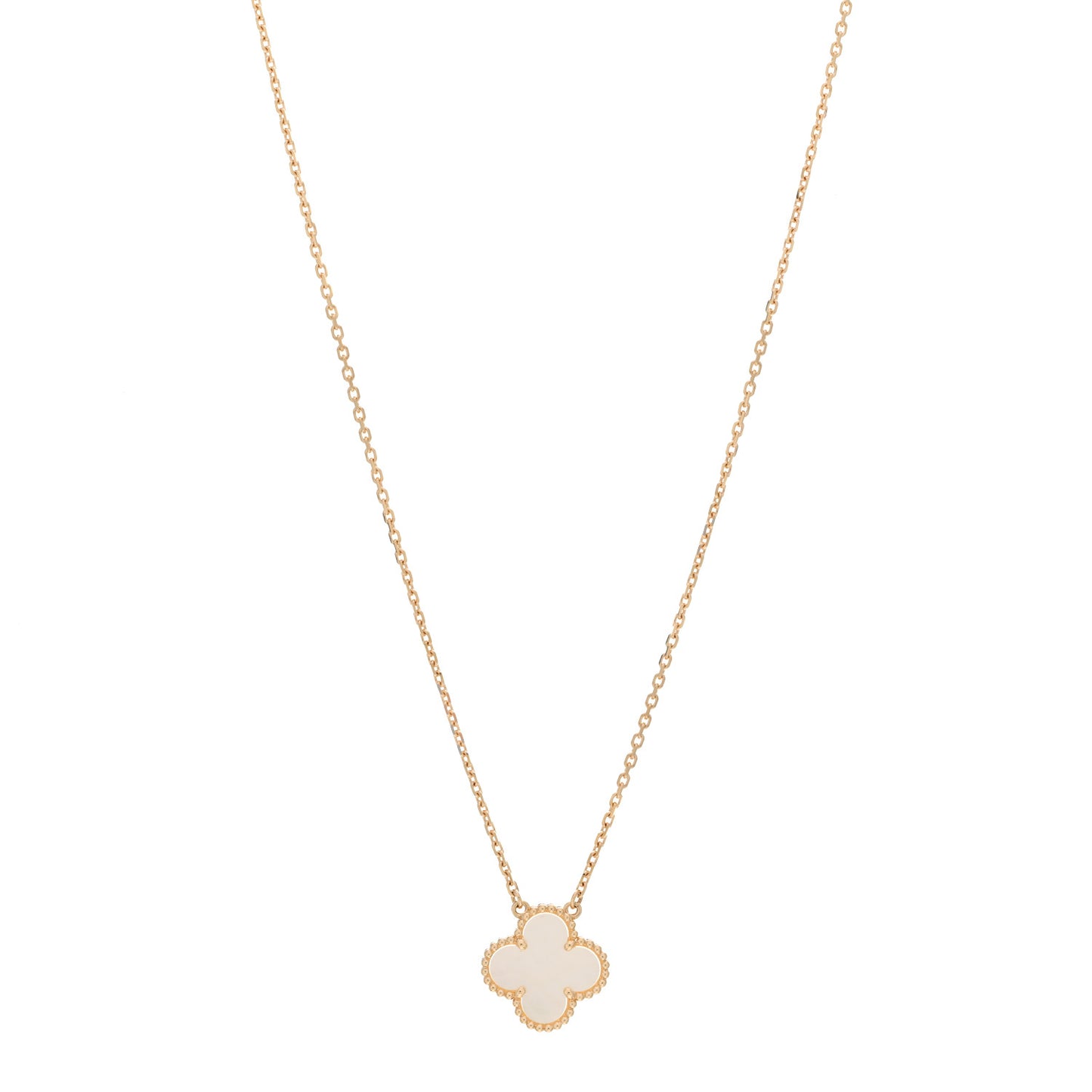 18K Rose Gold Mother of Pearl Vintage Alhambra Pendant Necklace