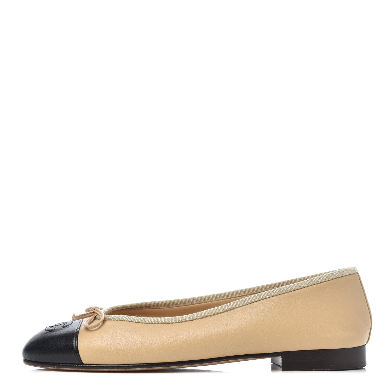 Chanel Lambskin Cap Toe CC Ballerina Flats 37.5 Beige Black 1 of 19