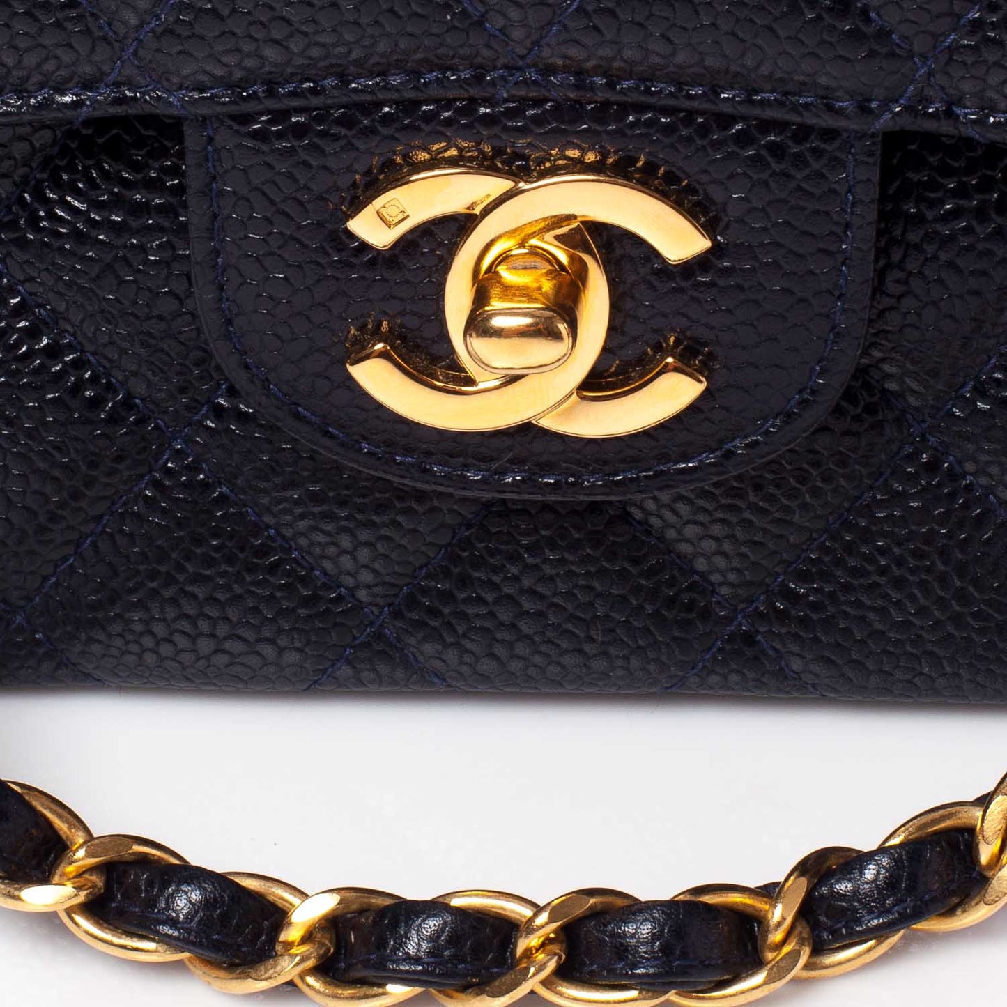 Caviar Quilted Small Double Flap Navy