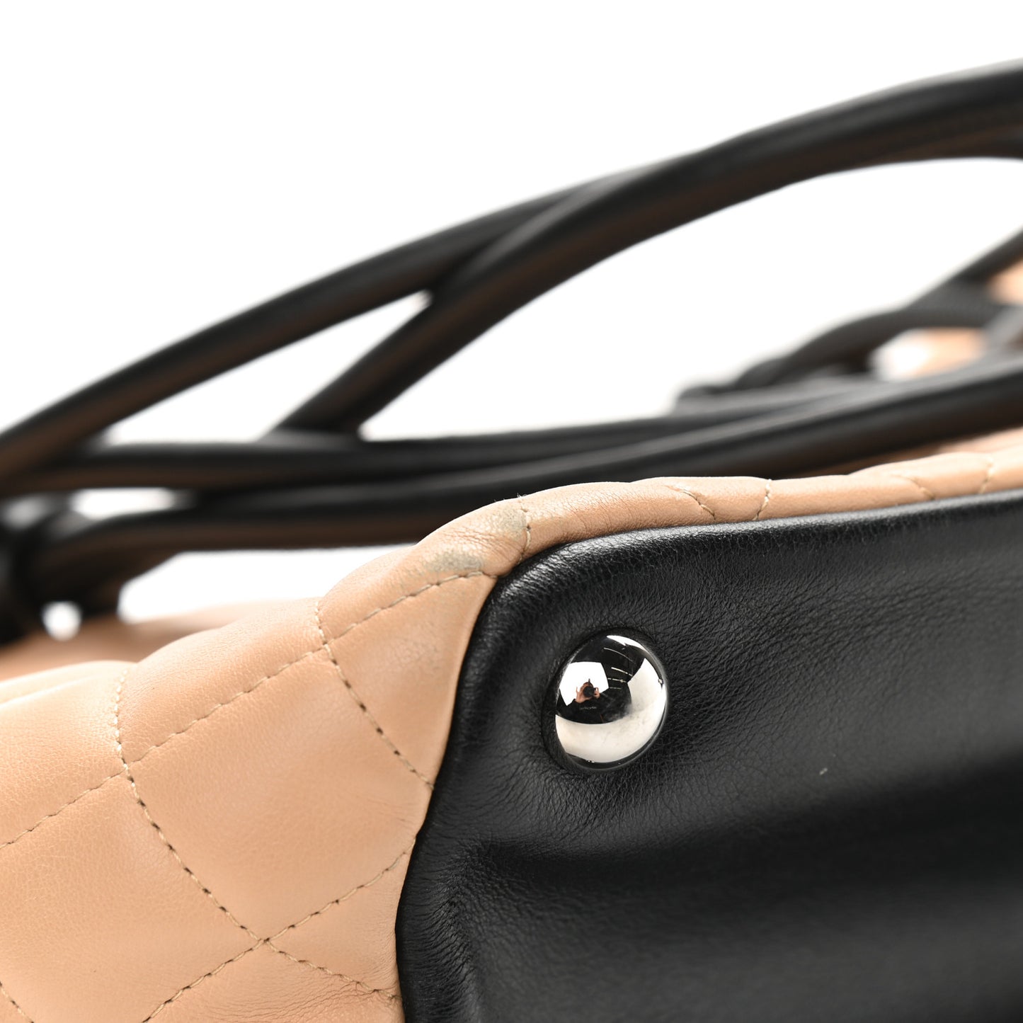 Calfskin Quilted Large Cambon Tote Beige Black