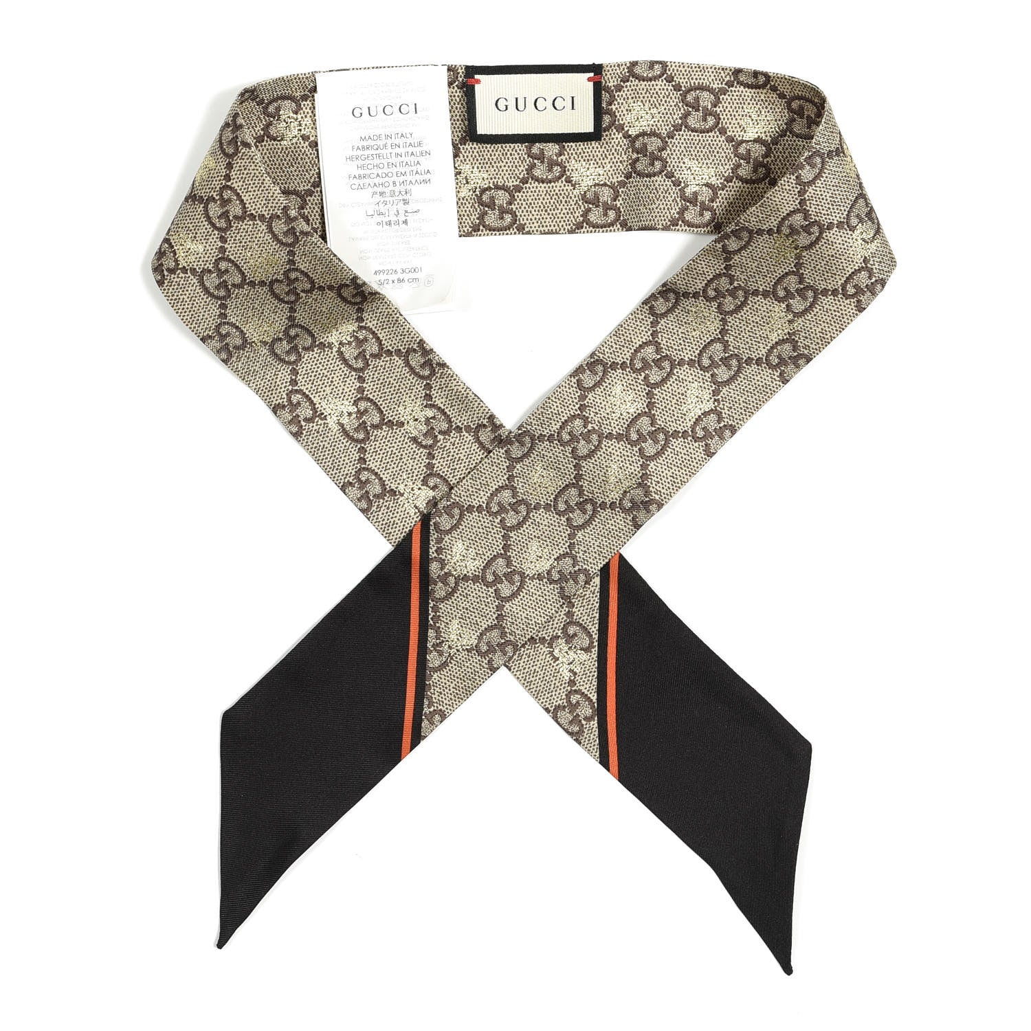 Gucci Silk Twill GG Monogram GG Bee Neck Bow Scarf Black Red 1 of 2