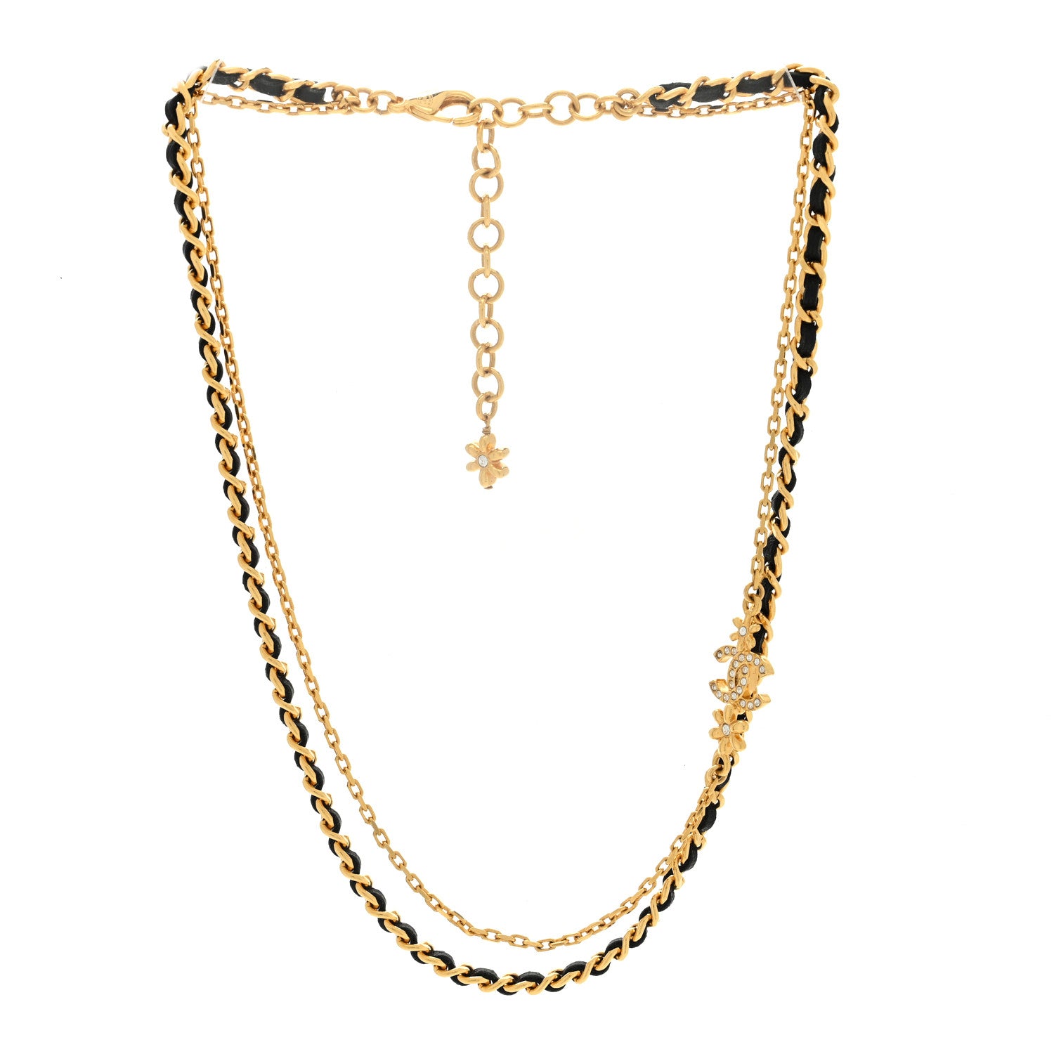 Chanel Metal Lambskin Crystal CC Double Chain Necklace Black Gold 2 of 5