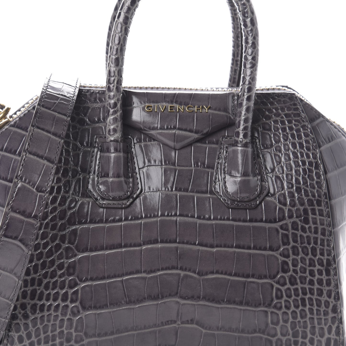 Calfskin Crocodile Embossed Mini Antigona Storm Grey