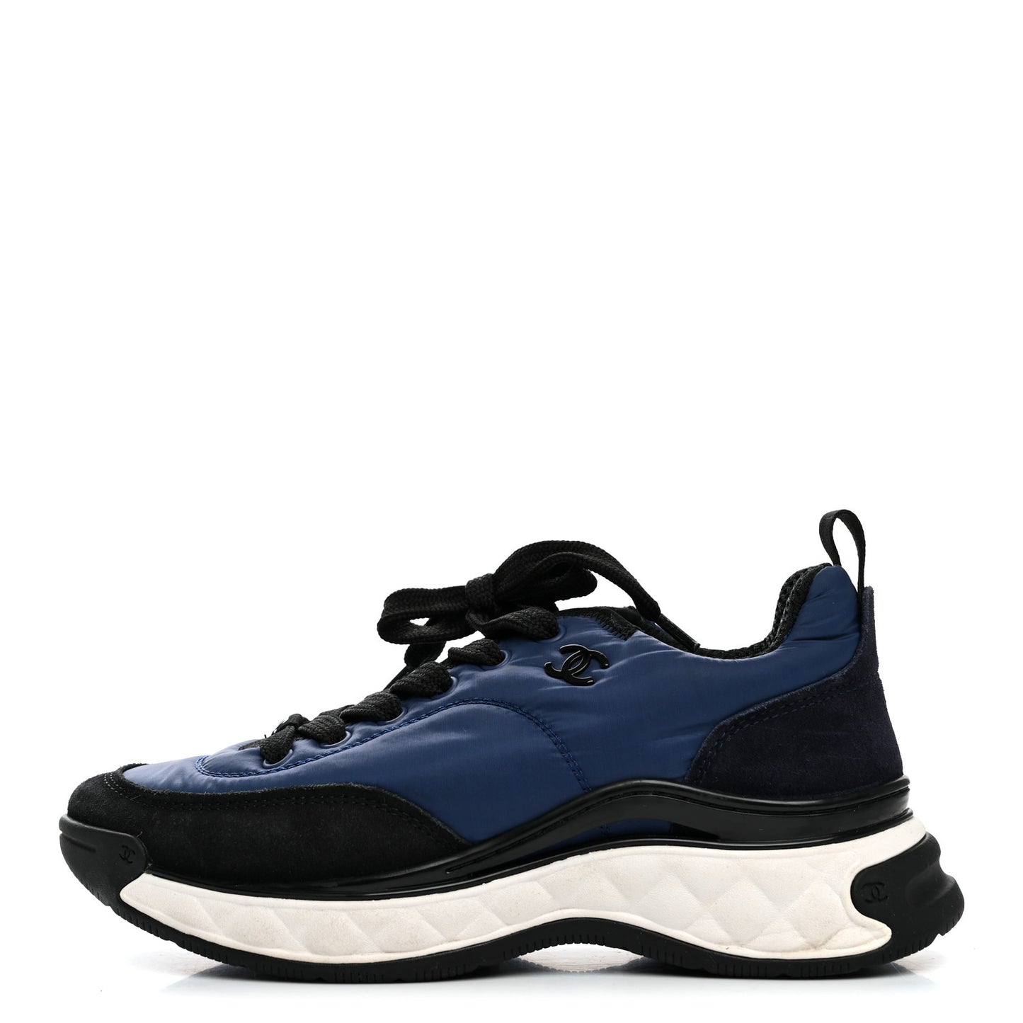 Nylon Suede Calfskin Womens Logo Sneakers 36 Dark Navy Blue