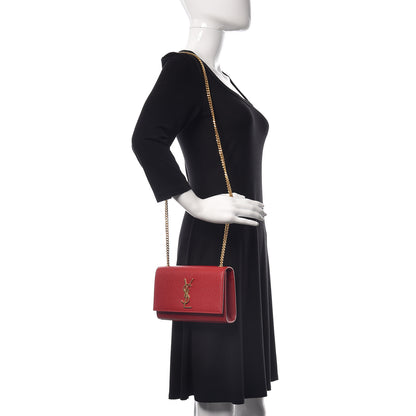 Saint Laurent Grain De Poudre Small Monogram Kate Satchel Bandana Red 2 of 11