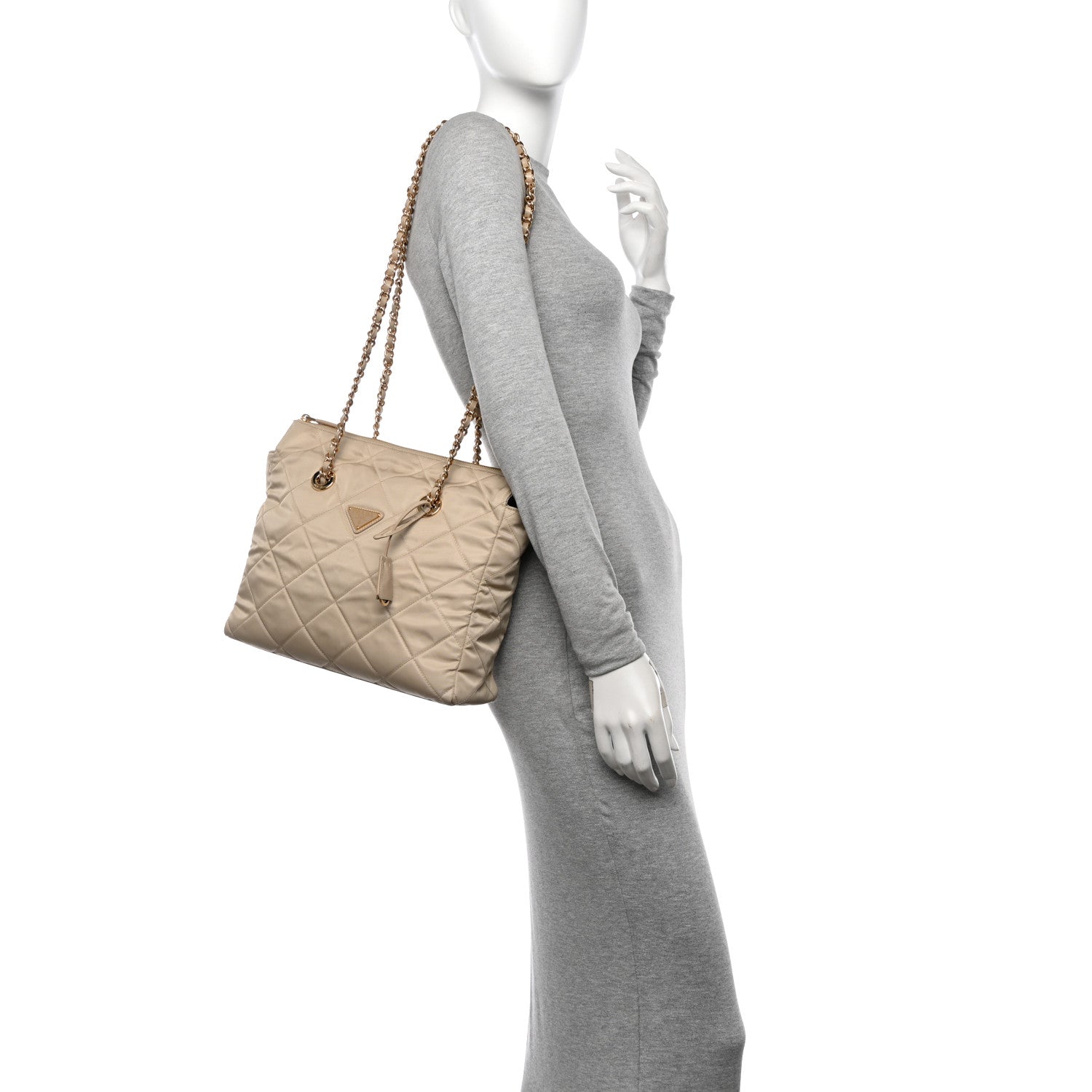 Prada Re-Nylon Impuntu Quilted Re-Edition 1995 Chaine Medium Tote Bag Beige 2 of 10