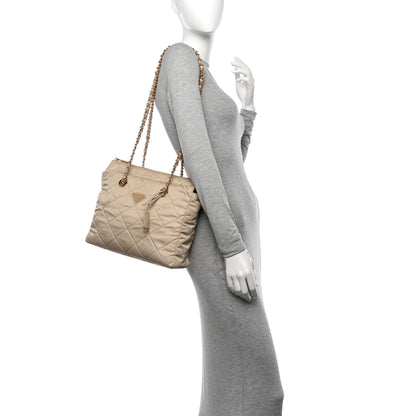 Prada Re-Nylon Impuntu Quilted Re-Edition 1995 Chaine Medium Tote Bag Beige 2 of 10