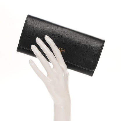 Prada Saffiano Colour Continental Flap Wallet Black Hibiscus 2 of 8