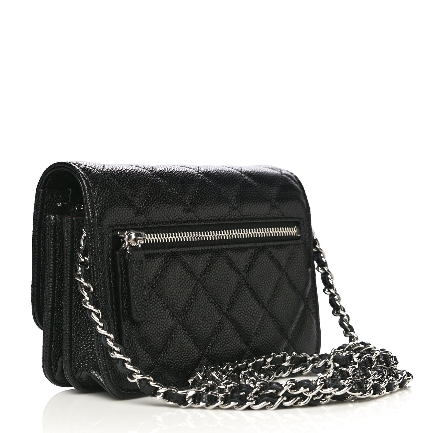 Caviar Quilted Mini Wallet On Chain WOC Black