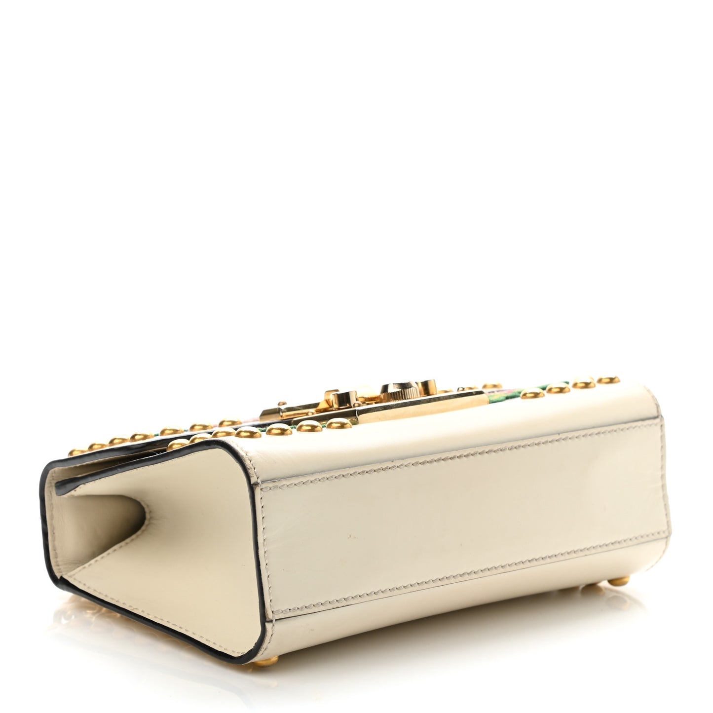 Calfskin Floral Embroidered Small Padlock Shoulder Bag White