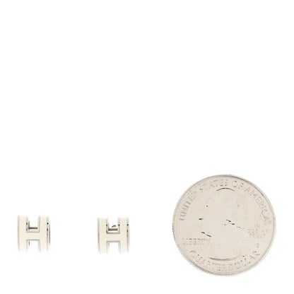 Hermes Palladium Lacquered Mini Pop H Earrings White 2 of 5