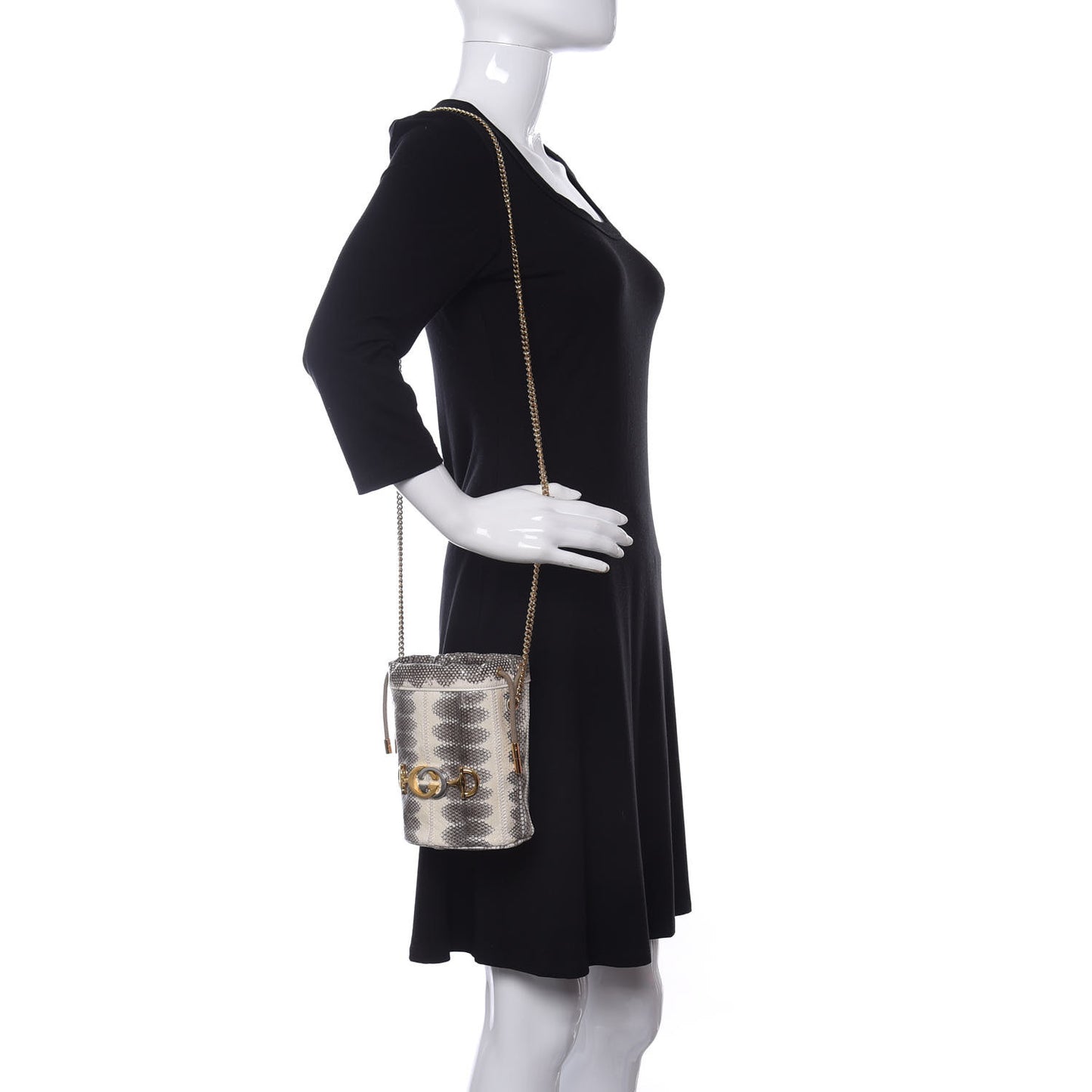 Snakeskin Mini Zumi Bucket Bag Grey