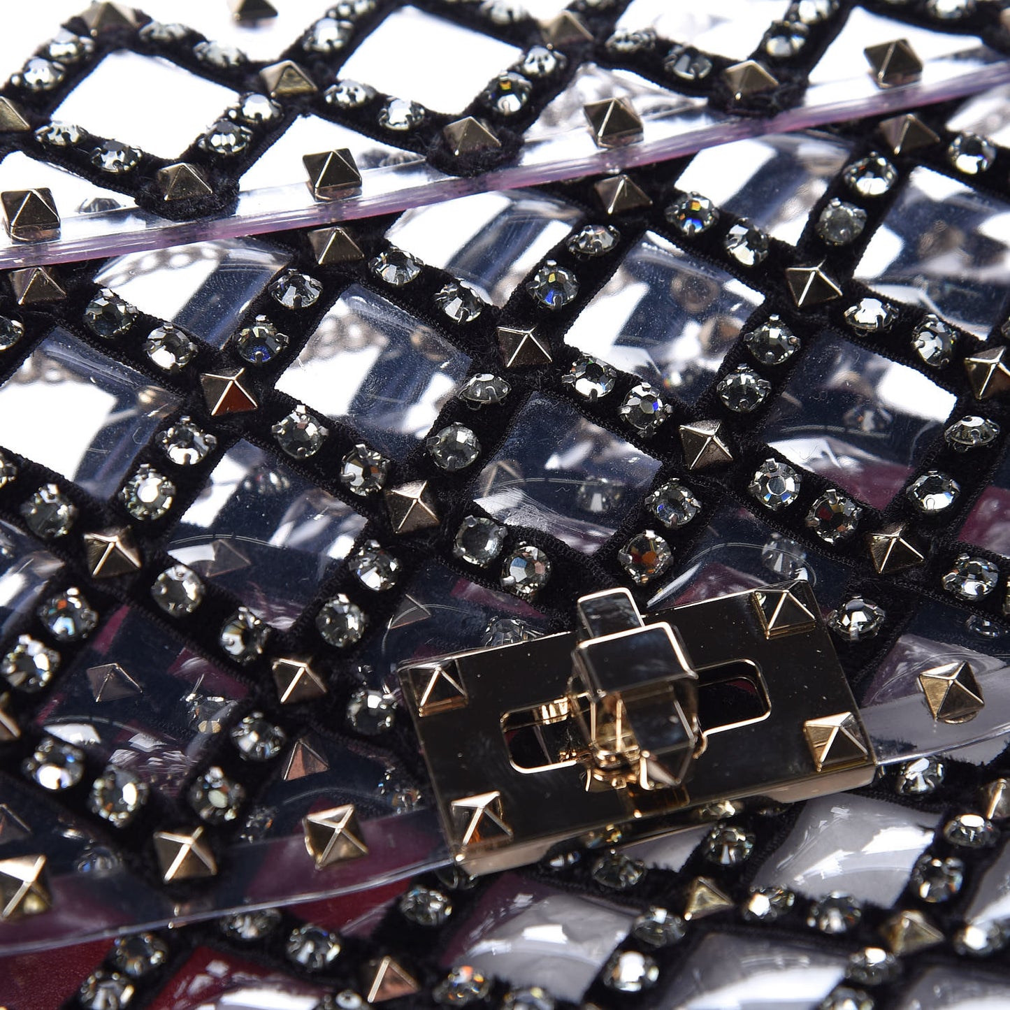 PVC Velvet Crystal Embellished Medium Rockstud Spike Shoulder Bag