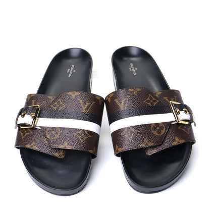 Louis Vuitton Calfskin Monogram Bom Dia Flat Mule 42 Black White 5 of 9
