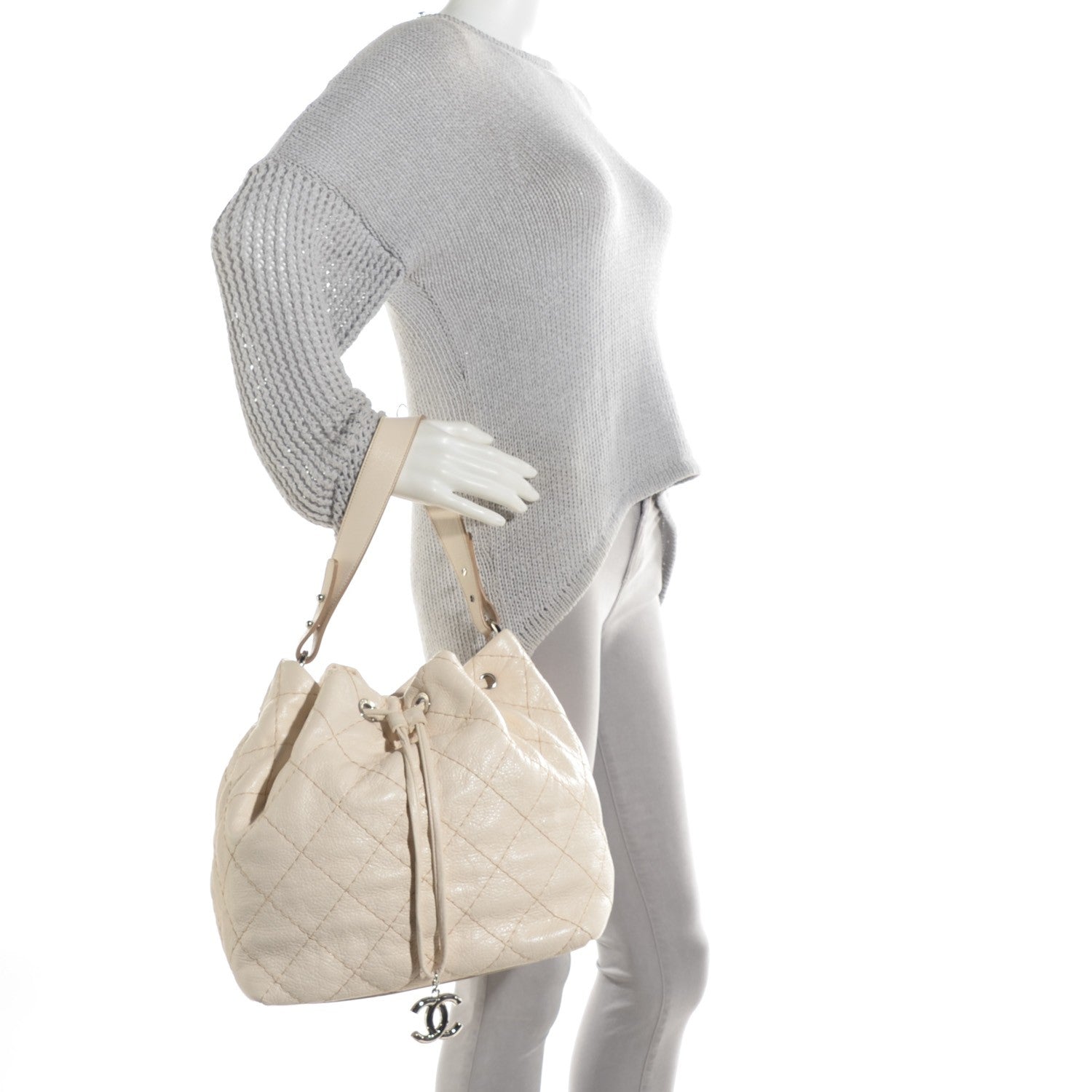 Chanel Glazed Calfskin On The Road Drawstring Tote Ivory 2 of 9