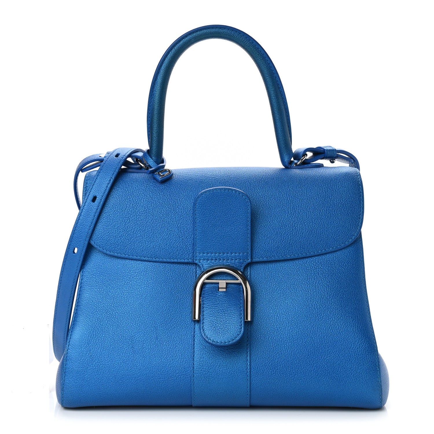 Delvaux Metallic Grained Calfskin MM Brillant Satchel Satin Electric 1 of 12