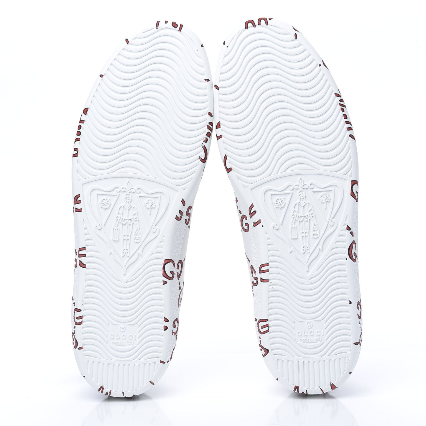 Calfskin GucciGhost Print Mens Ace Sneakers 9 White Hibiscus Red