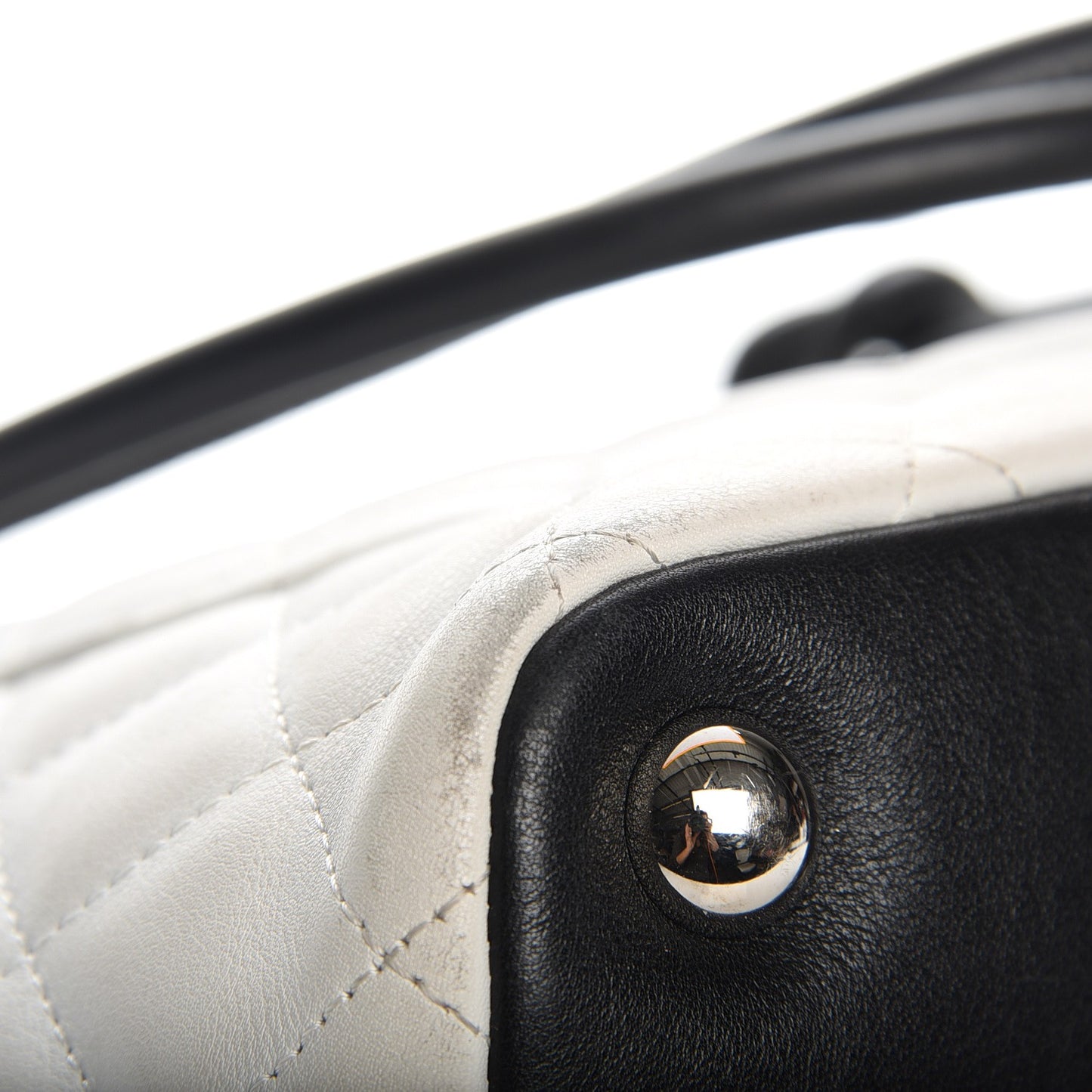 Calfskin Quilted Large Cambon Tote White Black