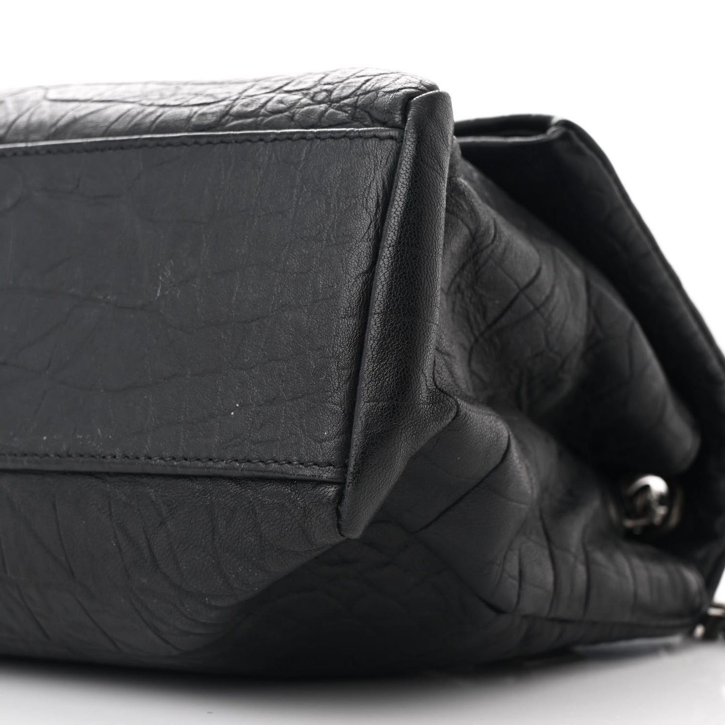 Calfskin Crocodile Embossed Medium West Hollywood Monogram Fold-Over Black