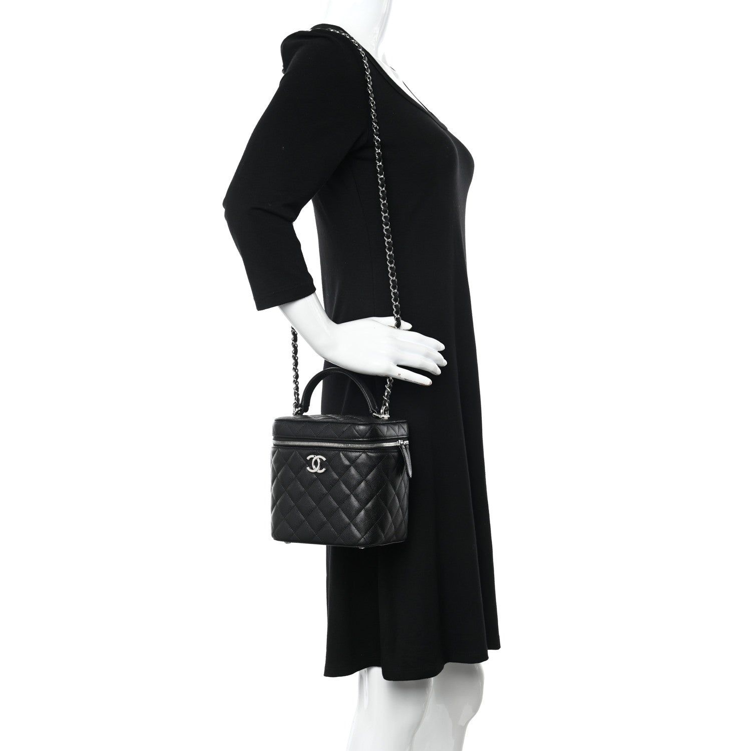 Chanel Caviar Quilted Small Top Handle Vanity Case With Chain Black 2 of 9