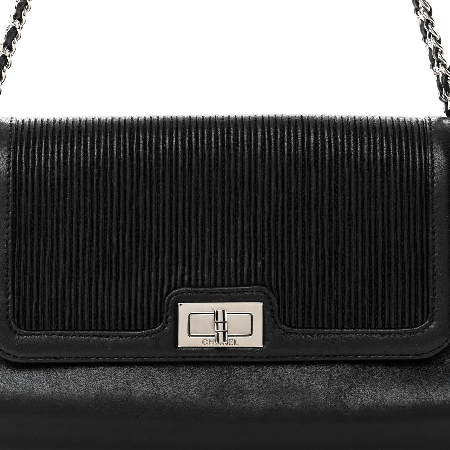 Lambskin Vertical Quilted Accordion Reissue Flap Black