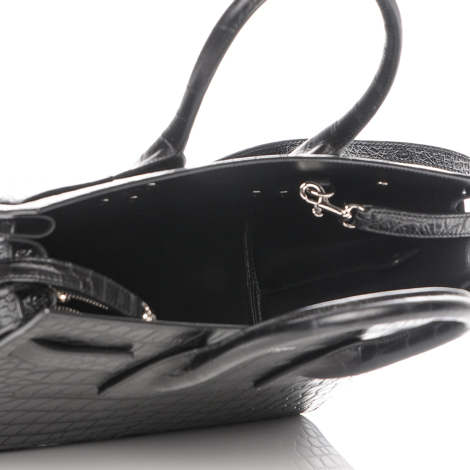Saint Laurent Calfskin Crocodile Embossed Small Sac de Jour Black 6 of 9