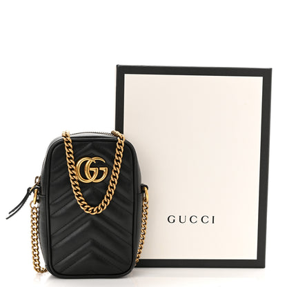Gucci Calfskin Matelasse Mini GG Marmont Crossbody Bag Black 7 of 10