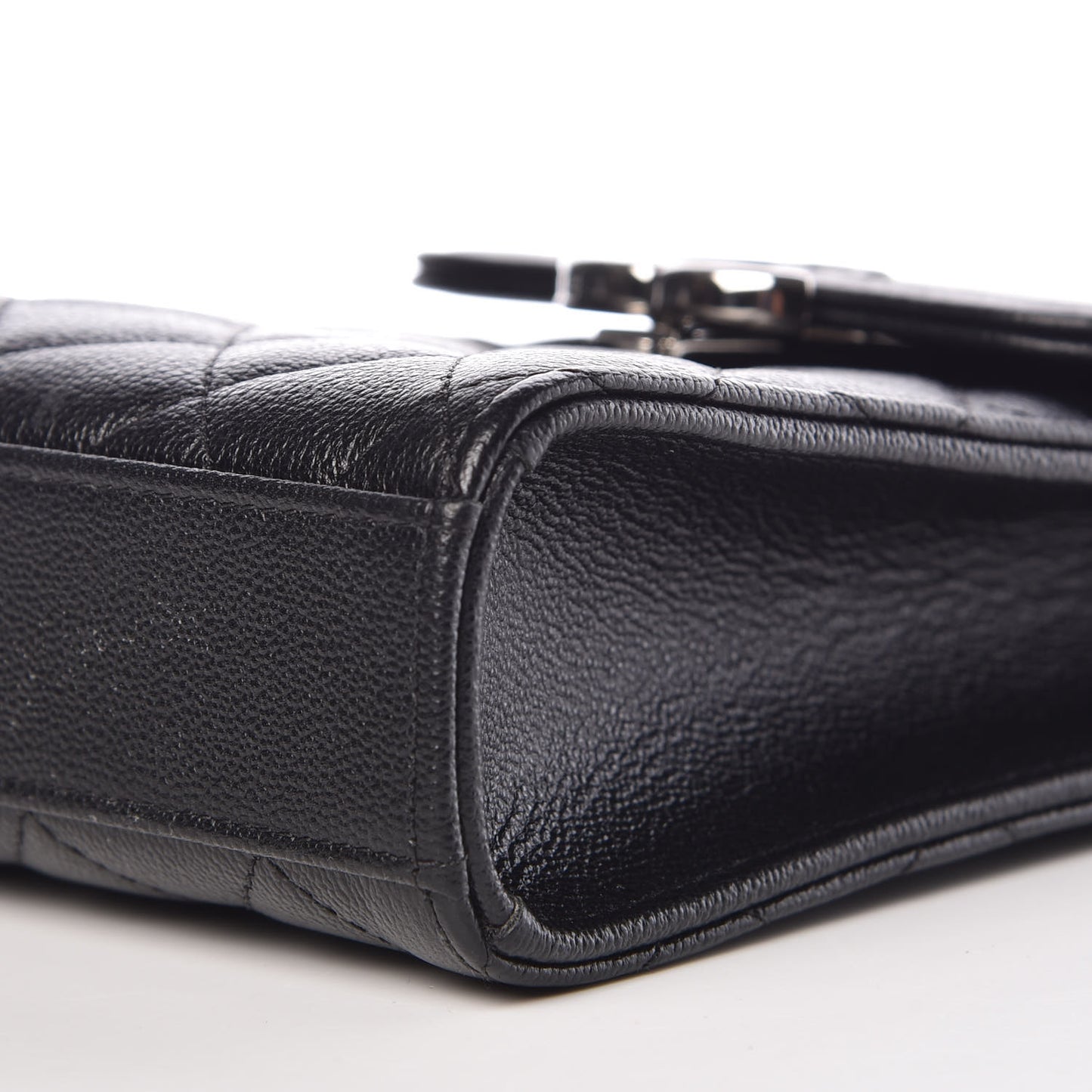 Grained Calfskin Quilted CC Box Clutch With Chain Black
