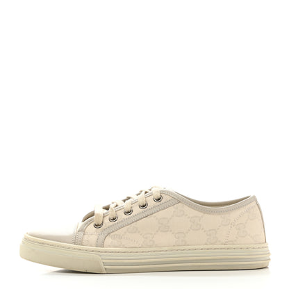 Gucci Washed Cotton GG Monogram Calfskin Womens Low Top Sneakers 37 White Mystic White Great White 1 of 13